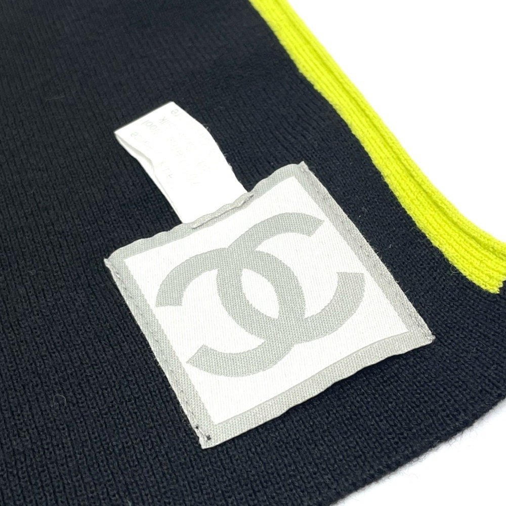 CHANEL Sport CC Coco Mark Scarf, Wool/Cashmere, Unisex, Black/Fluorescent Green - Picture 6 of 9